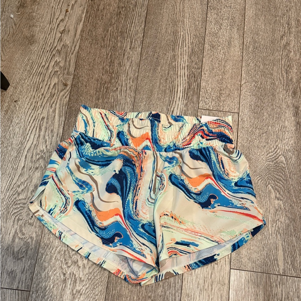 DSG Women's Abstract Blue and Orange Athletic Shorts
